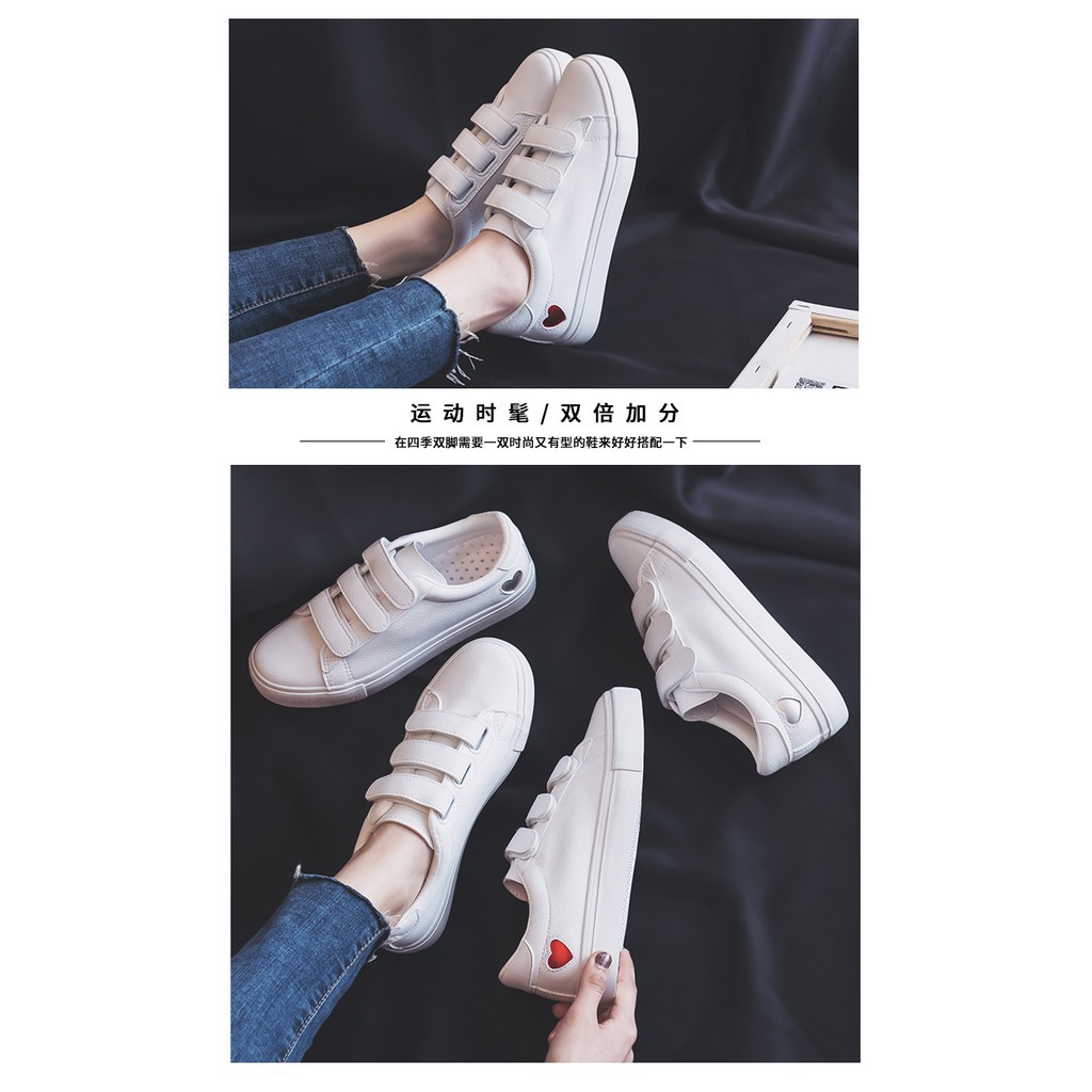 [ORDER]Giày bata học sinh quai dán màu trắng in hình tim siêu xinh - New Order