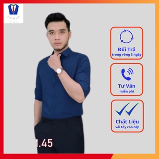 Sơ mi nam xanh than cotton lụa trơn cao cấp sale 70%
