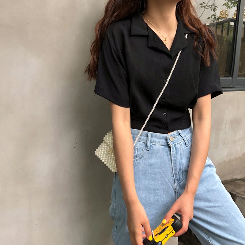 Áo sơ mi voan tay ngắn phong cách Hàn Quốc dành cho nữ