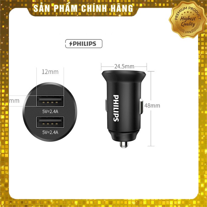 Tẩu sạc ô tô Philips DLP3520N, công suất 15,5W sạc nhanh 3.1A (Màu đen) - Khohangcap1_ad