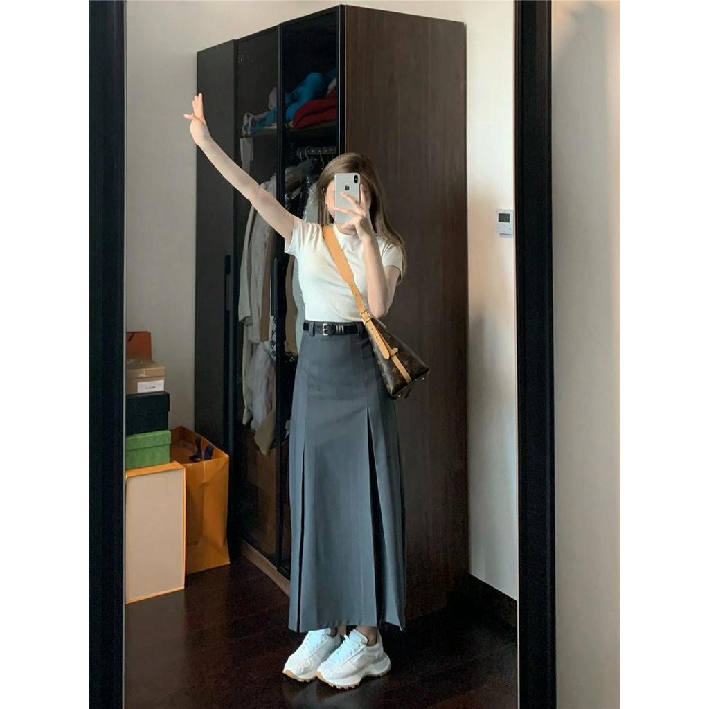 Bộ Áo Thun Trơn Màu Sắc 63391 + Chân Váy Lưng Cao Xinh Xắn Dành Cho Nữ