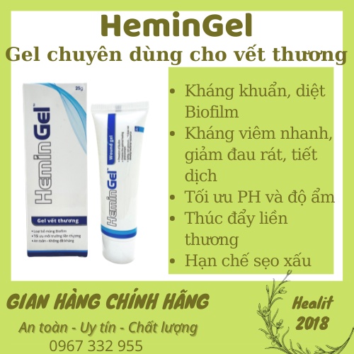 HEMIN GEL - Gel vết thương hở, giảm đau, ngừa viêm, hạn chế sẹo, thâm.