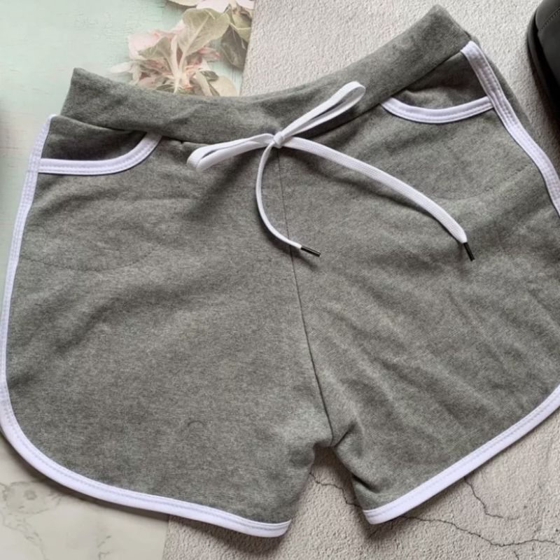Quần đùi short nữ mặc nhà trắng bo viền cotton mềm chạy bộ đi tập cá tính co giãn đẹp rút dây thể thao ESHOP QD01