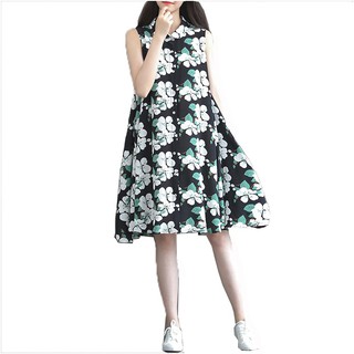 Đầm bầu công sở sát nách VB1121 (hoa xanh đen)