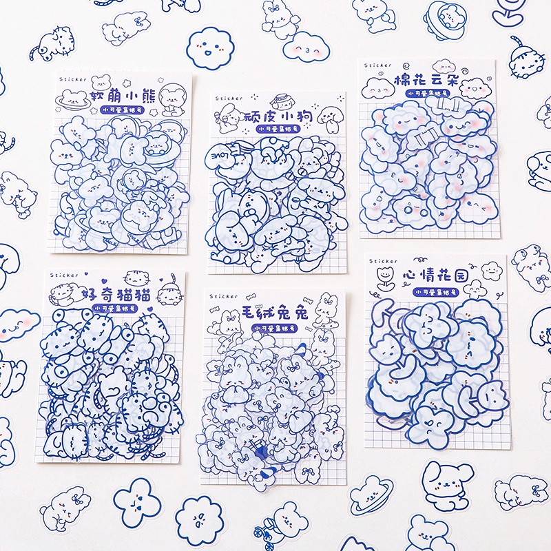Gói 40 sticker màu xanh xinh xắn nhiều loại