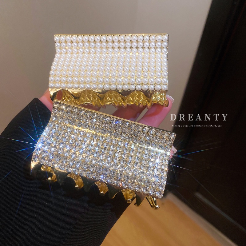 Kẹp Tóc Hình Cá Mập Dát Kim Cương Giả Đính Ngọc Trai Phong Cách Hàn Quốc Thời Trang Độc Đáo