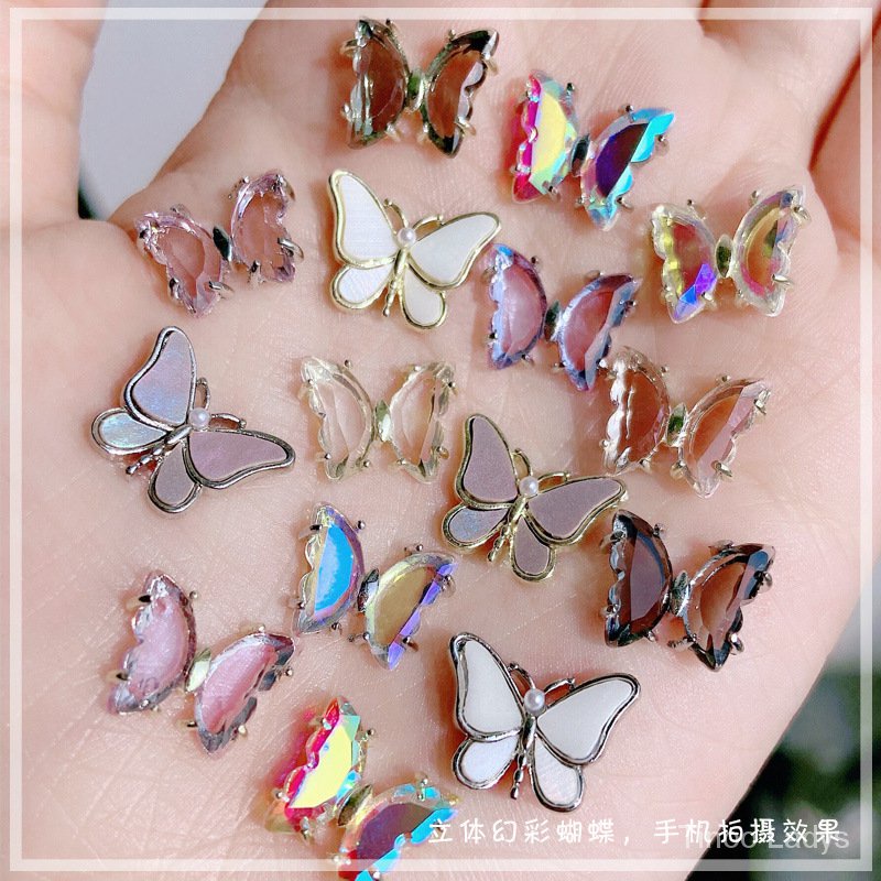 charm bướm đá pha lê nail, phụ kiện trang trí móng tay hình bướm