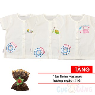 Bộ 3 Áo sơ sinh Hello B&B cài nút giữa tay ngắn số 3 - bé GÁI Tặng 1 túi thơm vải mùi hương ngẫu nhiên