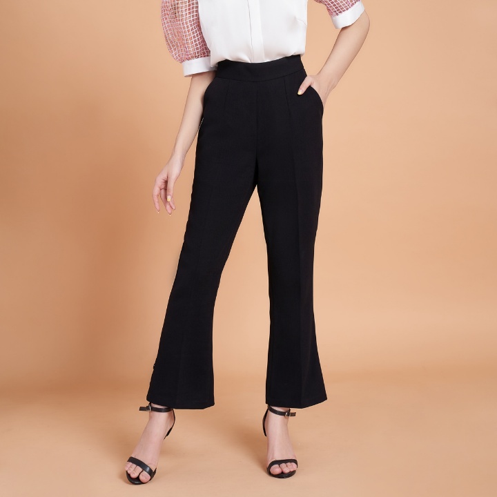 Quần Âu Nữ Ống Loe, Cạp Cao, Khóa Sườn, Cúc gấu - Quần Tây nữ thiết kế | BigBuy360 - bigbuy360.vn