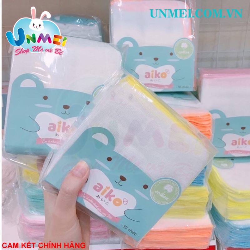 Gói 10 Khăn sữa viền màu xuất nhật 4 lớp Aiko cho bé - Khăn xô - 27X25cm