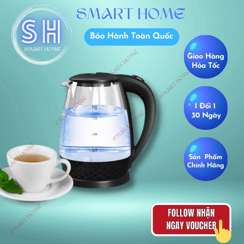 Ấm đun siêu tốc thủy tinh Perfect 1.8L 1550W, bình đun nước mini có báo đèn tự ngắt - SMART HOME