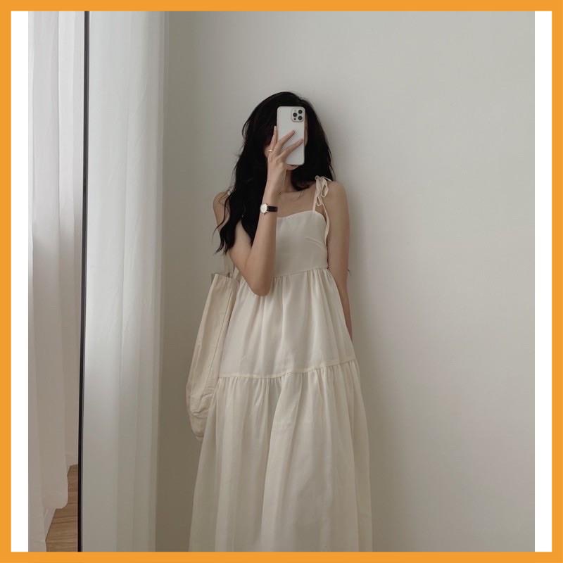 [MÃ VAY18 GIẢM 30K ĐƠN 500K] Váy, đầm hai dây voan tơ buộc vai 2 lớp (đen, be) | BigBuy360 - bigbuy360.vn