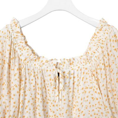 Áo xô hoa bẹt vai tay lỡ phồng F21