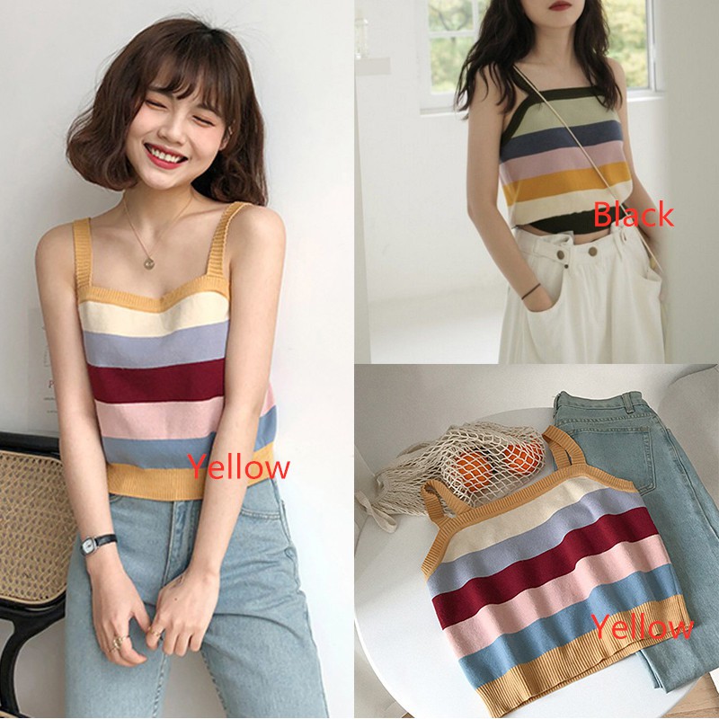 Áo dệt kim nữ kiểu sọc màu cầu vồng quyến rũ