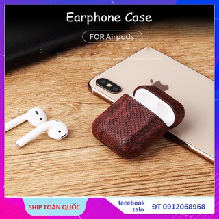 Case airpods -Bao da bảo vệ tai nghe Airpod Apple Leather Case phối da rắn cao cấp