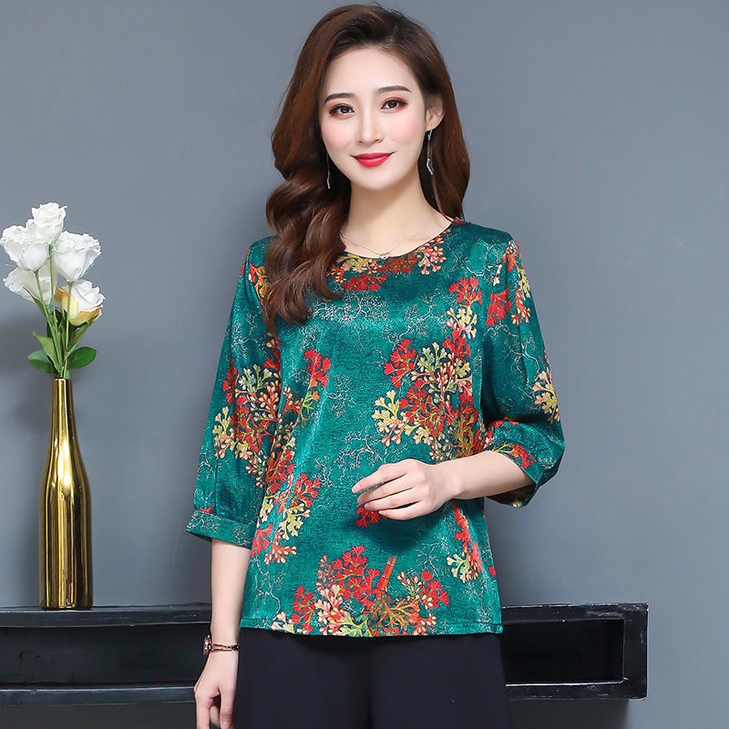 Áo Thun Lụa Lạnh Tay Ngắn Dáng Rộng Thời Trang Mùa Hè Dành Cho Phụ Nữ Độ Tuổi Trung Niên