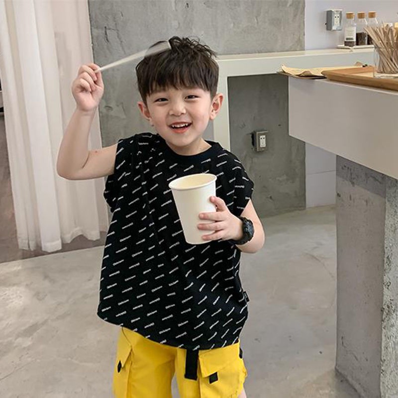 Bộ Áo Thun Không Tay + Quần Short Dáng Rộng Thoải Mái Dễ Phối Đồ Thời Trang Mùa Hè Cho Bé Trai