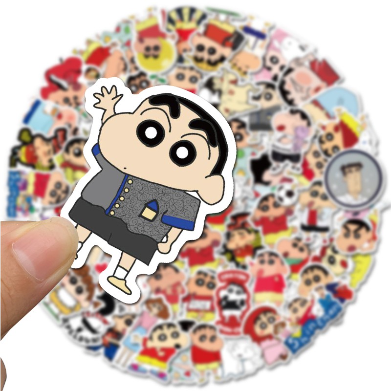 Set 50 sticker dán trang trí vali/ máy tính/ xe đạp/ điện thoại hình anime Shinchan ngộ nghĩnh chống thấm nước