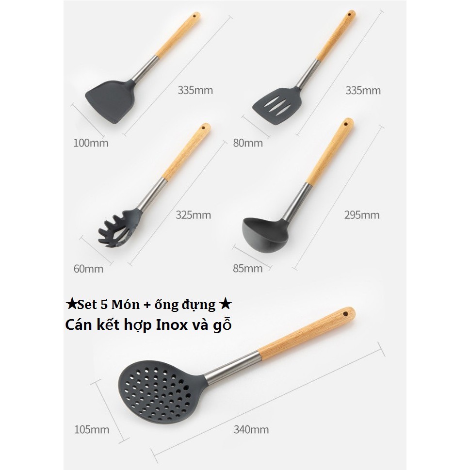 Bộ dụng cụ bếp nấu ăn Silicone Kitchenware Set 9 Món dùng cho chảo không dính