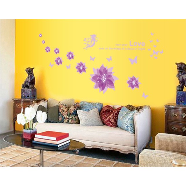 Decal trang trí tường Hoa tím  mẫu mới