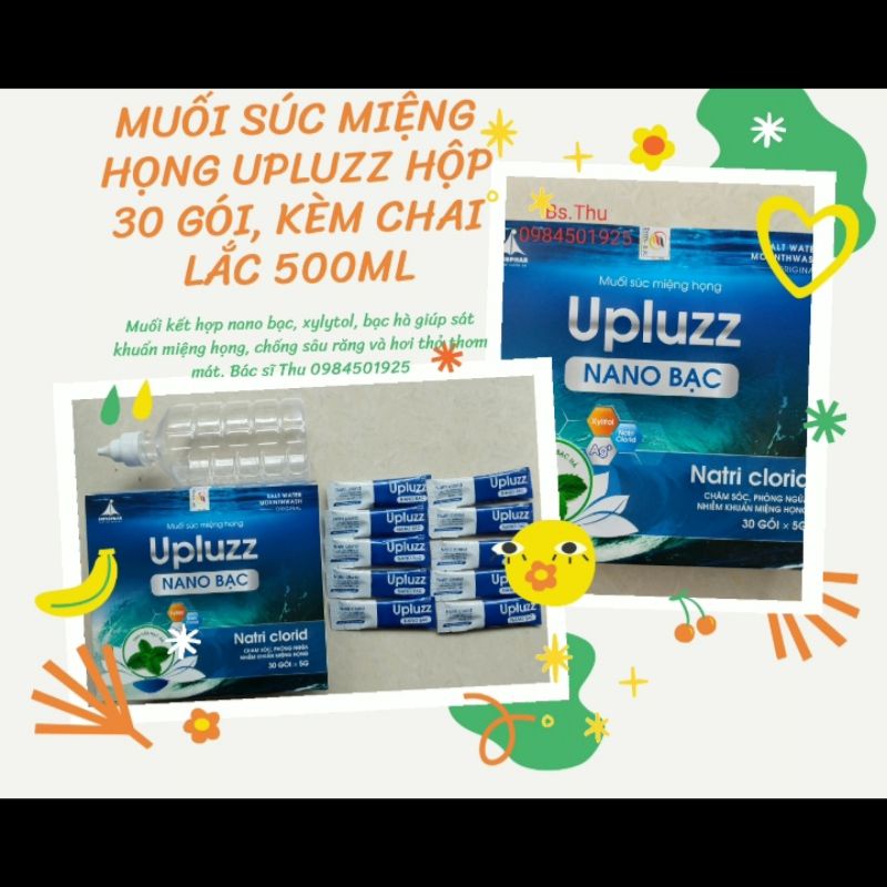 Muối súc miệng họng UPLUZZ NANO BẠC tự pha dùng vệ sinh, súc miệng họng hộp 30 gói