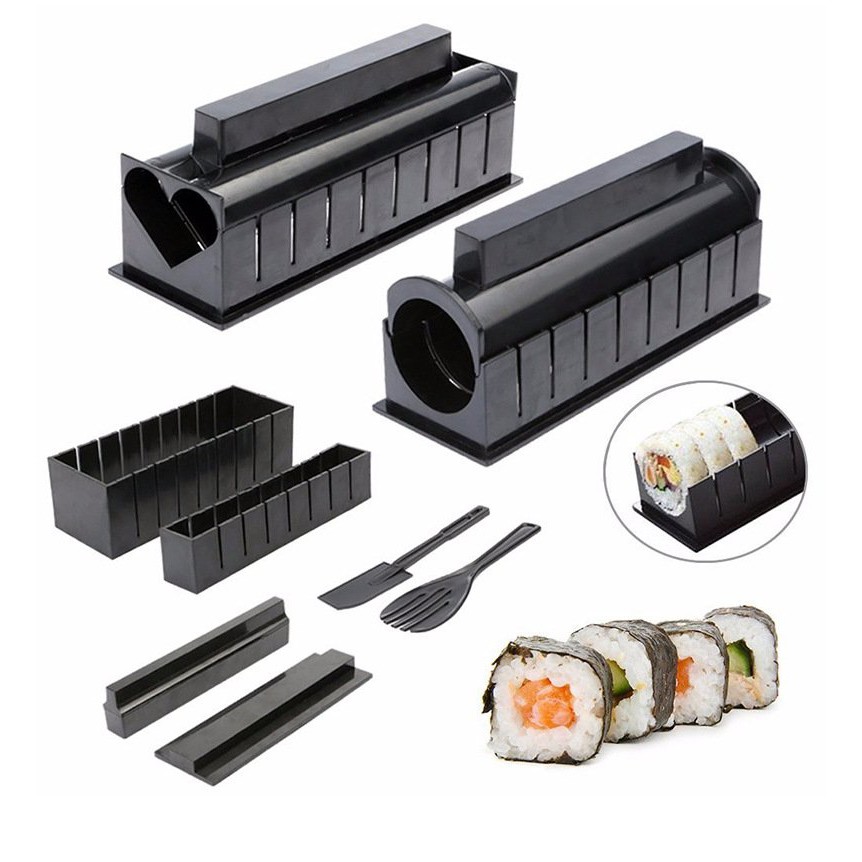 Khuôn làm Sushi Kimbap chống dính, dụng cụ làm cơm cuộn rong biển bằng nhựa - An toàn, bền đẹp, set 11 món