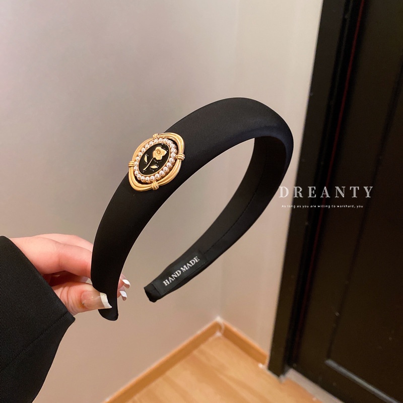 Băng Đô Cài Tóc Bằng Vải Xốp Đính Ngọc Trai Hình Đầu Lâu Phong Cách Pháp Cổ Điển