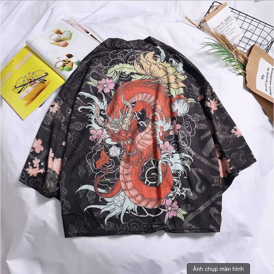 ÁO HAORI KHOÁC NGOÀI HOẠ TIẾT RỒNG ĐỎ HOA ĐÀO CÁ TÍNH A01