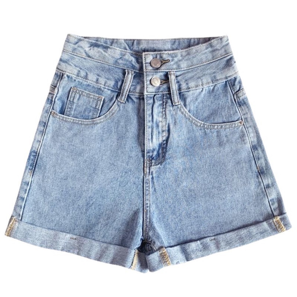 QUẦN SOOC NỮ QUẦN SHORT JEAN CẠP CAO HAIQUANG HAI CÚC MÀU XANH NHẠT -MÃ SHORT 14