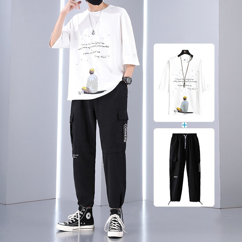 Bộ Đồ Thun Nam Thể Thao Áo Phông Chàng Trai Ngắm Sao Và Quần Jogger Túi Hộp Bo Gấu SET NAM 90000167 | BigBuy360 - bigbuy360.vn