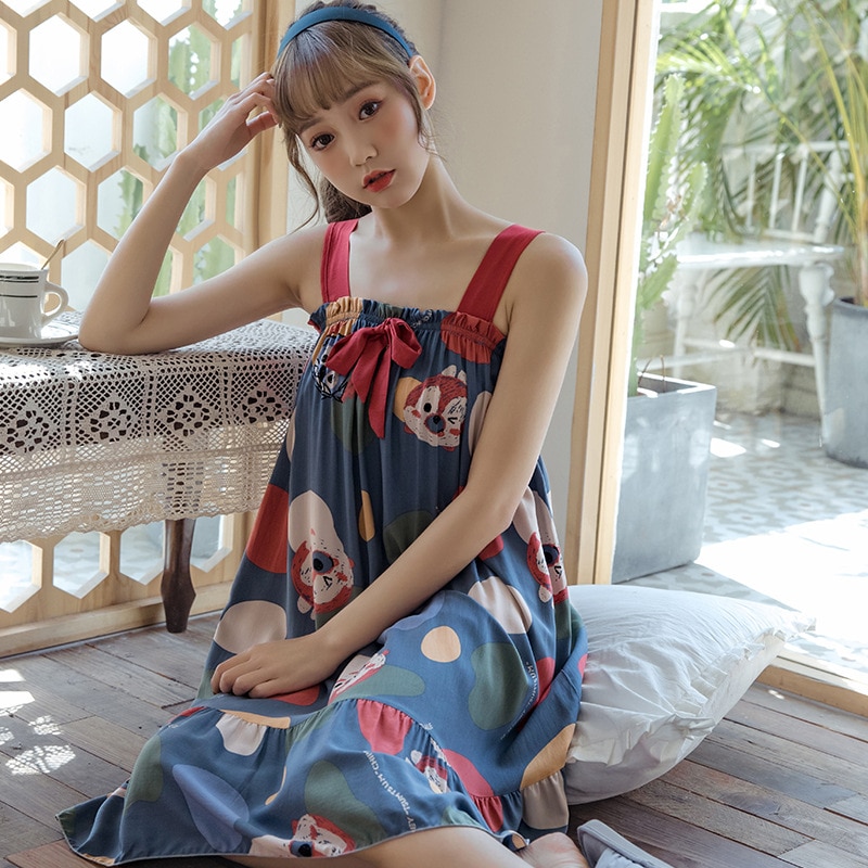 Đầm Ngủ Hai Dây In Phối Nơ Xinh Xắn Cho Nữ | BigBuy360 - bigbuy360.vn