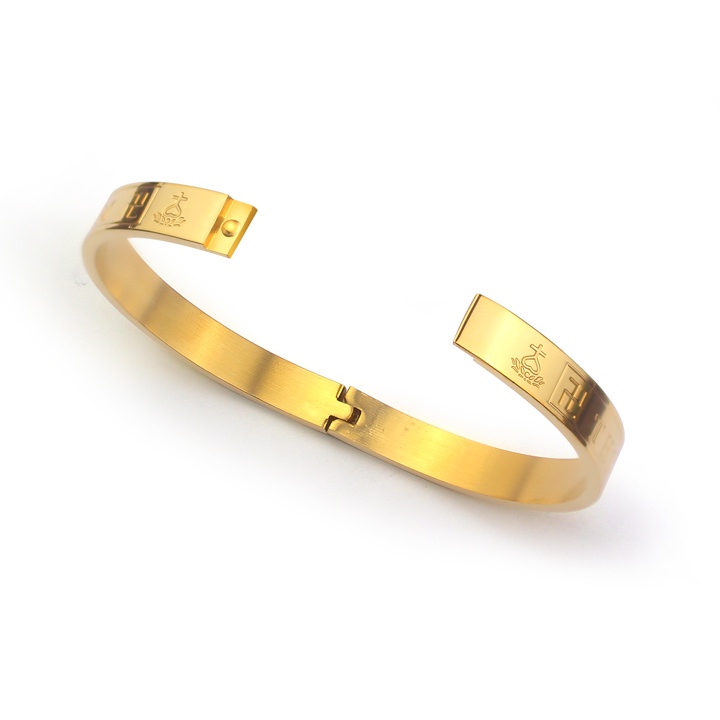 Vòng tay Thiên Tâm titan cao cấp màu vàng hình tròn siêu đẹp, bền màu - Đeo tay vạn sự may