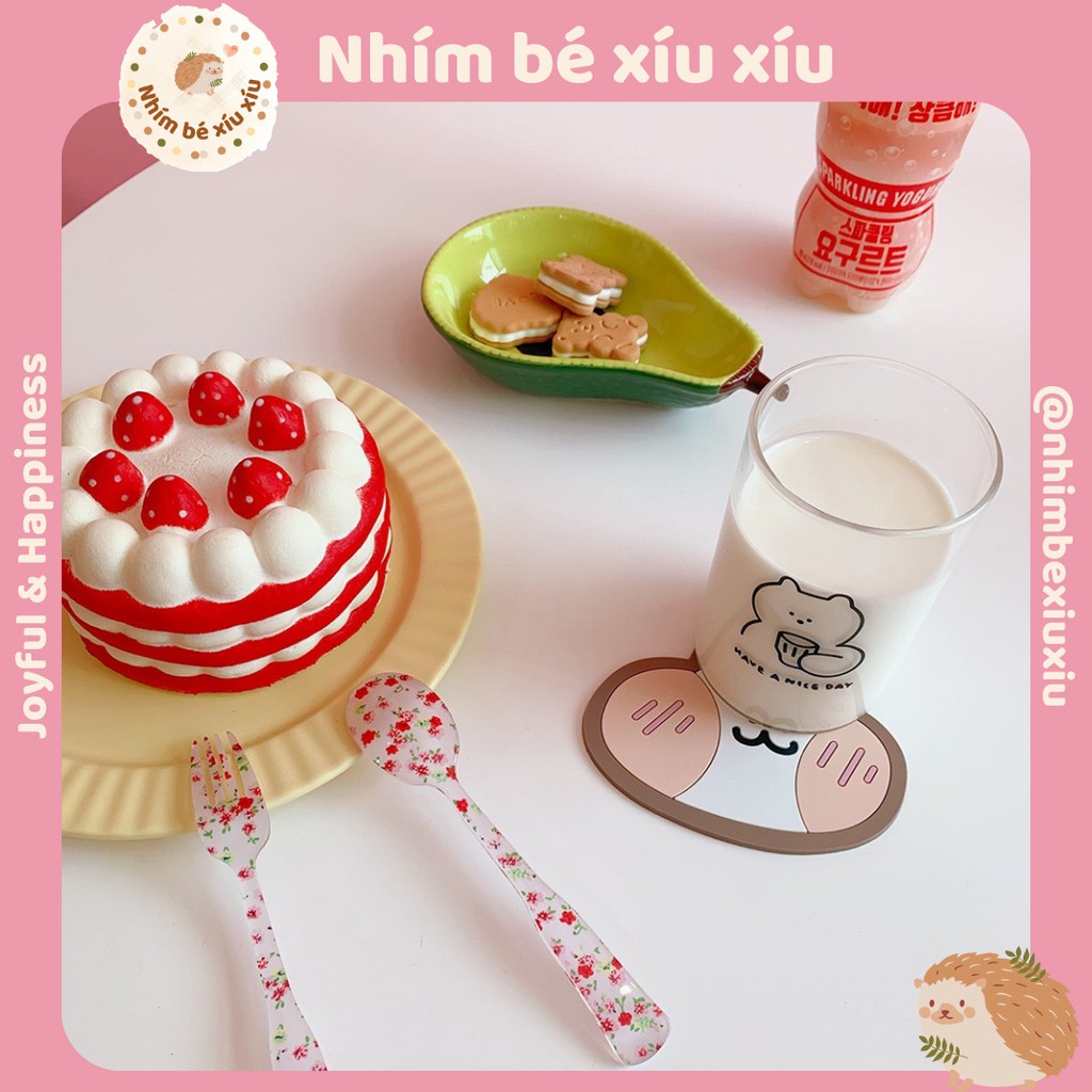 Tấm lót li chống thấm nước - lót cốc hình gấu cún thỏ siêu cute VT140