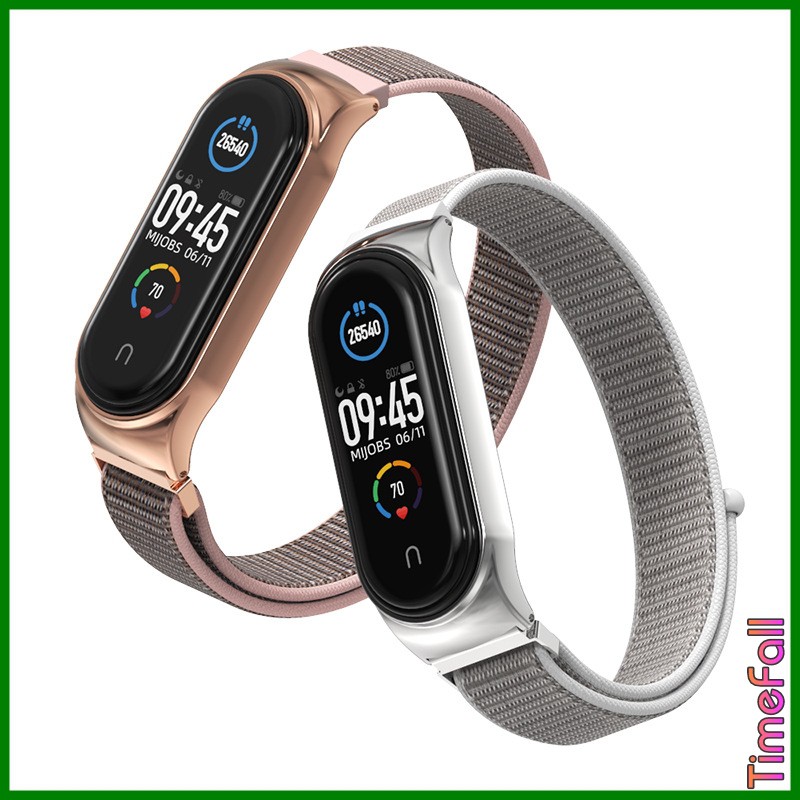 Dây đeo Mi band 4, mi band 3 nylon mặt kim loại viền cong CS chính hãng MIJOBS, dây đeo thay thế miband 4, mi band 3