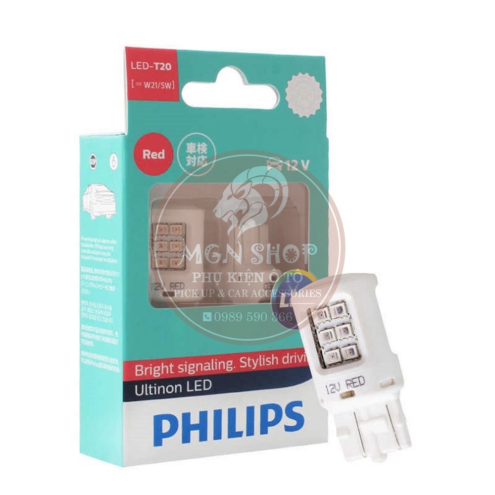 Đèn [Philips Ultinon Essential LED] [T20 Đỏ W21/5W] [T20 Trắng W21W] [02 đèn/bộ] dành cho ô tô xe máy