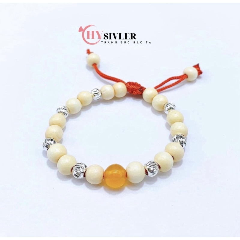 Lắc tay dâu tằm mix đá phong thuỷ nhiều màu bé trai bé gái và bi bạc ta cho bé yêu