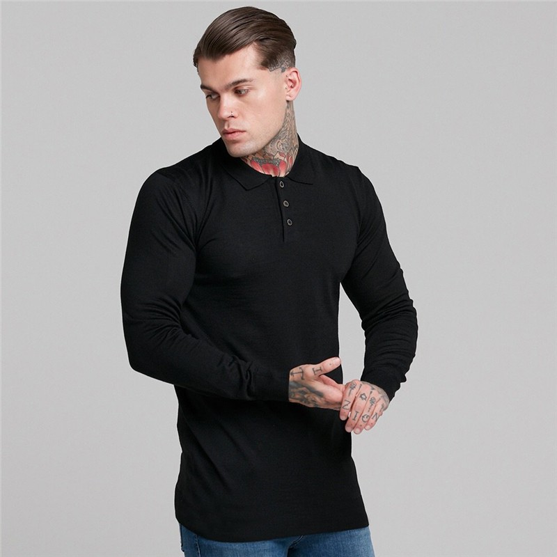 Mens Plain PoLo Long Sleeved Tshirts 5 Colors 4 Size Cotton Causal Slim Fitness Solid Polos