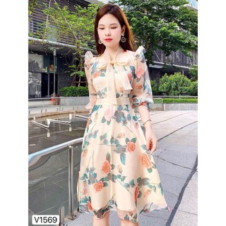 Đầm hoa dáng xòe tay lỡ thiết kế 2 lớp sang trọng V1569_ Hanfashion [Kèm ảnh thật]