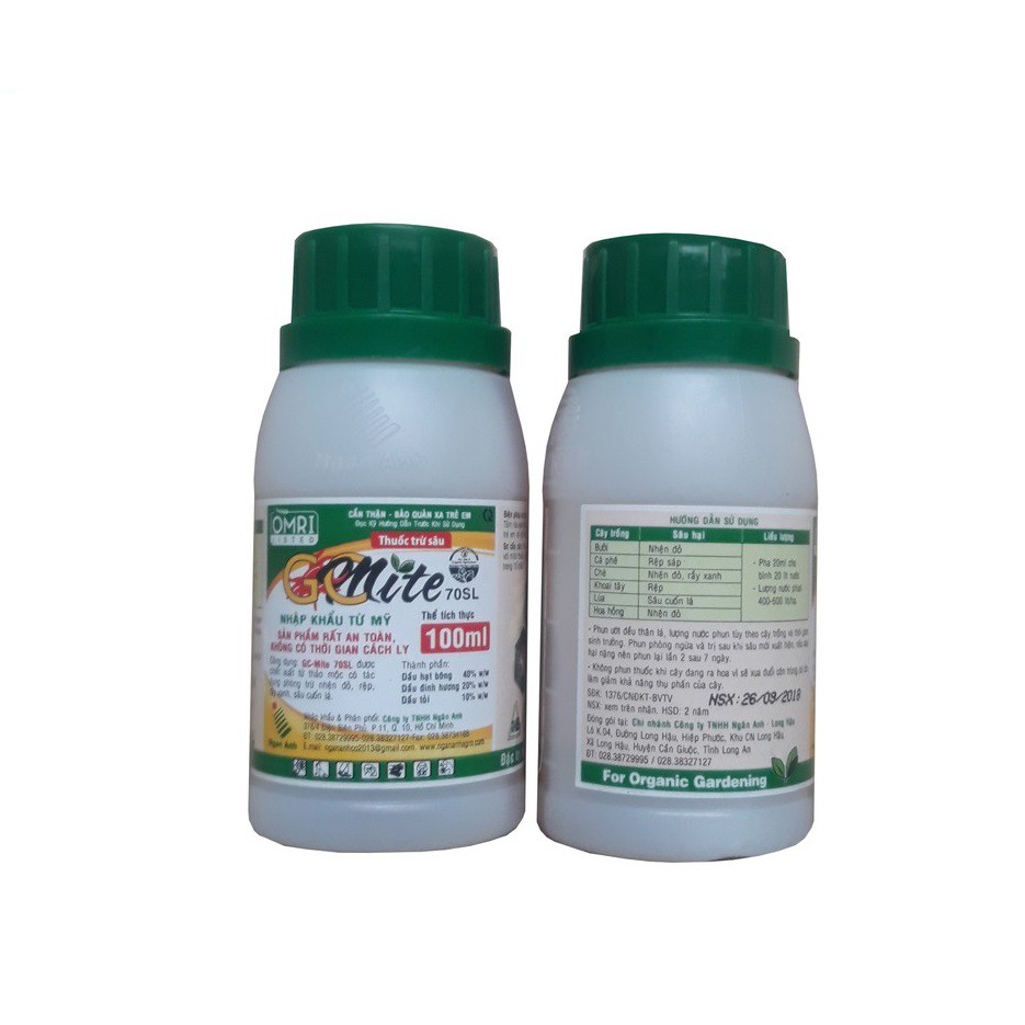 Chế phẩm sinh học hữu cơ dầu neem trừ nhện đỏ, rệp sáp, sâu cuốn lá GC Mite 70SL chai 100ml - [ Sỉ Lẻ ]