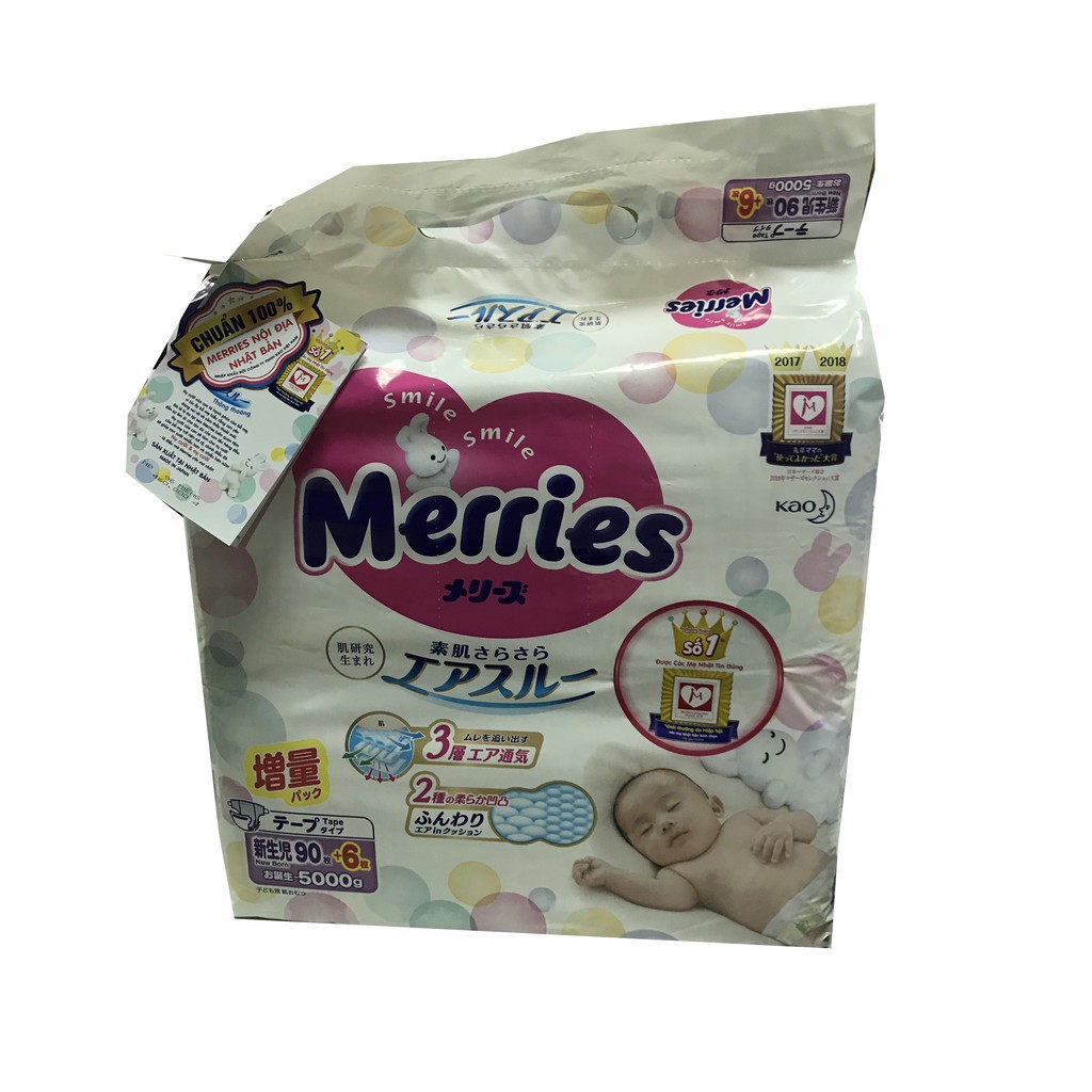 Bỉm Merries dán size newborn SS 90 + 6 miếng