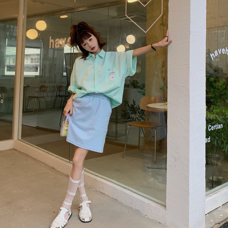 Áo Sơ Mi Tay Ngắn Dáng Rộng Phong Cách Hàn Quốc Mới Dành Cho Nữ