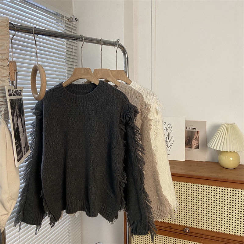 Áo Sweater Dệt Kim Thiết Kế Tua Rua Thời Trang Mùa Thu Mới Cho Nữ