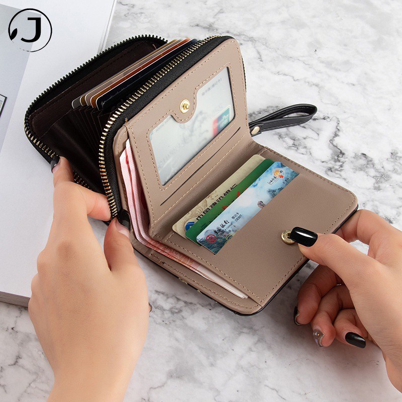 Ví Nữ Ngắn Cầm Tay Mini 2 gập thời trang Dáng Chất Liệu Đẹp Da PU Đựng Tiền Và Thẻ Tiện Lợi Cao Cấp Có Khóa Kéo nhỏ gọn Bóp Đựng Thẻ / Tiền Xu Cho Phụ Nữ