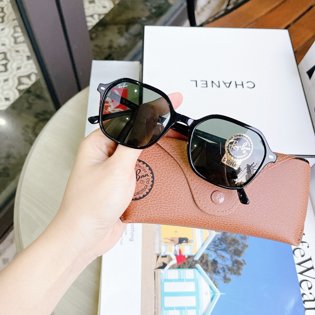 Kính mát Rayban John Black mắt xanh đen, viền đen RB2194 901/31