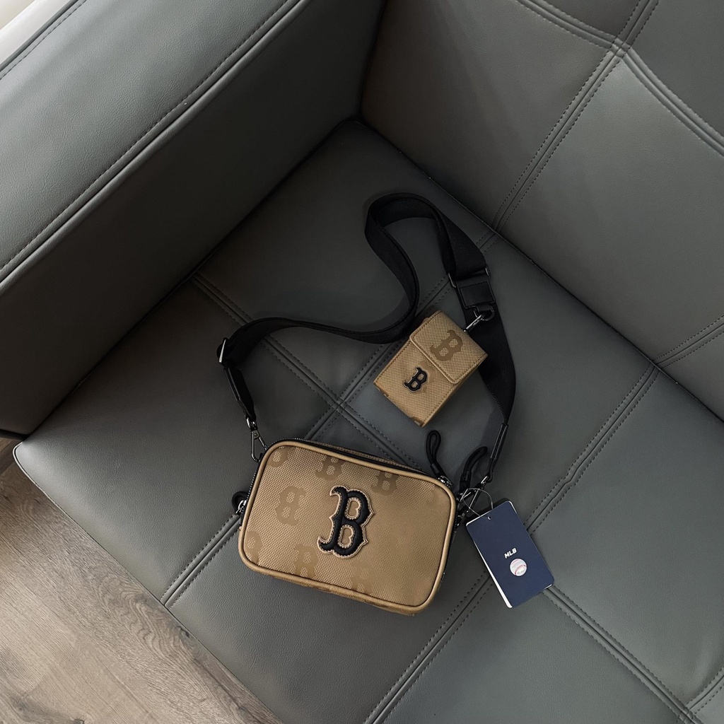 ✅ Túi MLB Monogram Nylon Jacquard Mini Crossbody Bag Boston Red Sox Brown 3ACRS011N-43BGD | ẢNH THẬT