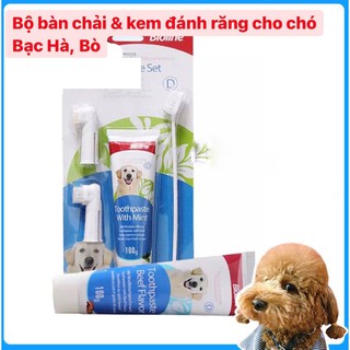 Kem đánh răng Bioline kèm bàn chải cho CHÓ MÈO thú cưng 100g CÓ THỂ ĂN ĐƯỢC