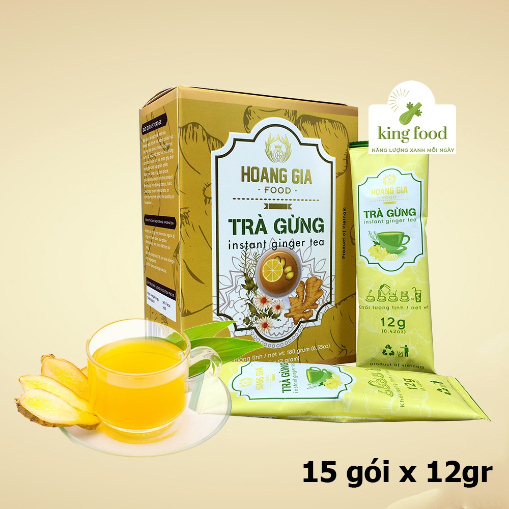 Trà Gừng Hòa Tan Hoàng Gia Hộp 180g (15 gói x 12gr) - Tốt Cho Tiêu Hóa, Giải Cảm, Giảm Buồn Nôn