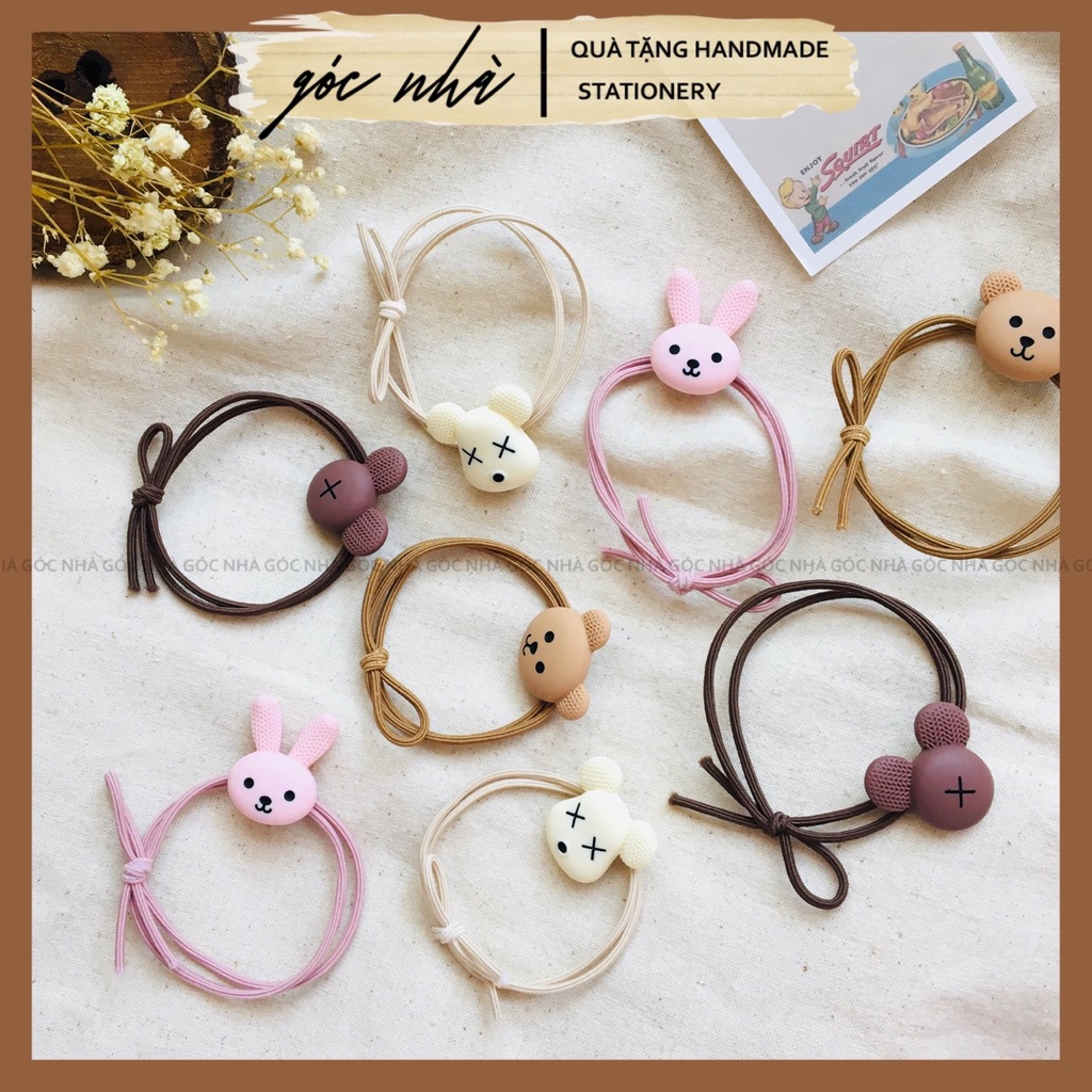 Cột tóc gấu,mèo BASIC họa tiết đơn giản trắng xám hồng nâu xinh xắn Goc Nha ct0011