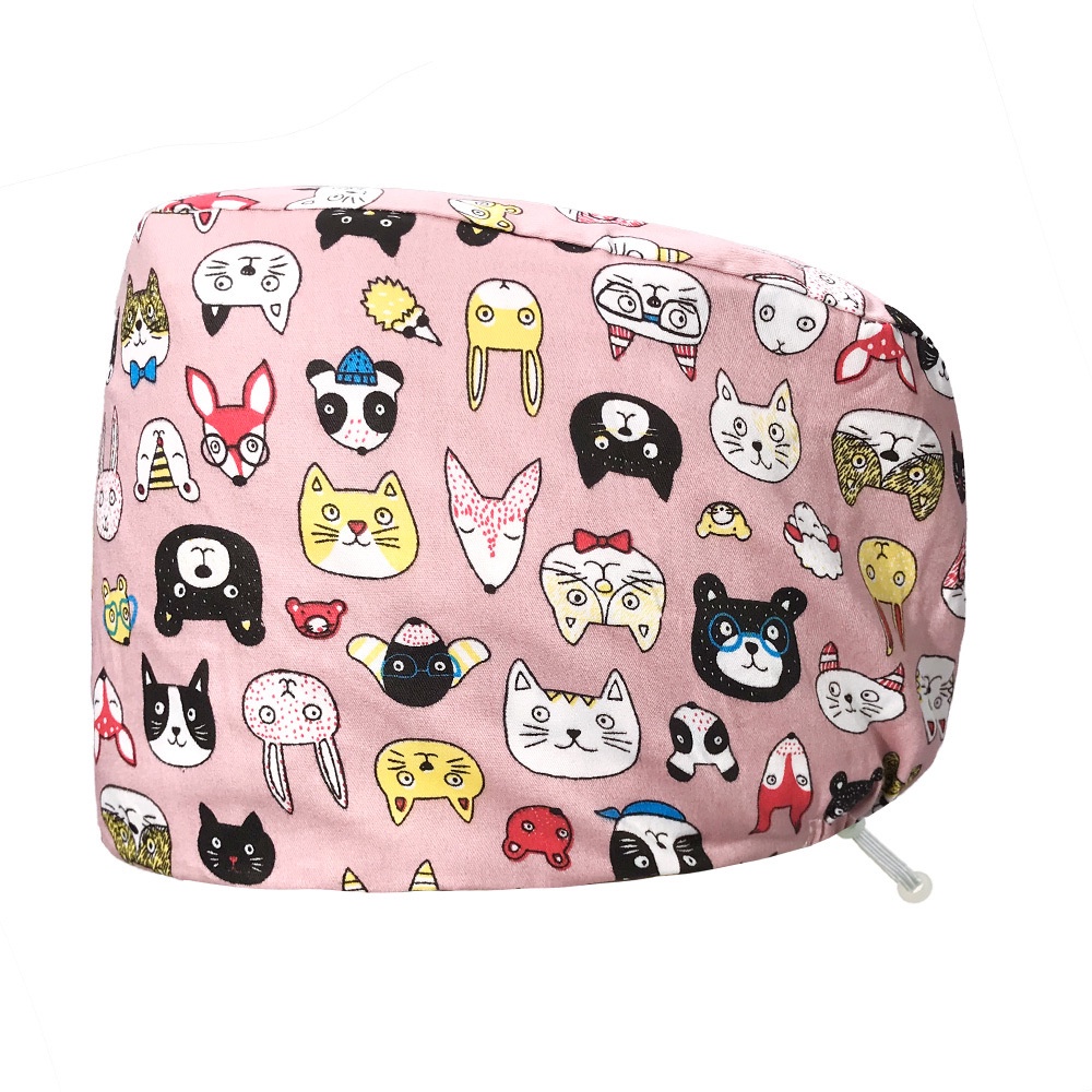 Mũ Y Tá Vải Cotton Co Giãn Thoáng Khí In Họa Tiết Dễ Thương