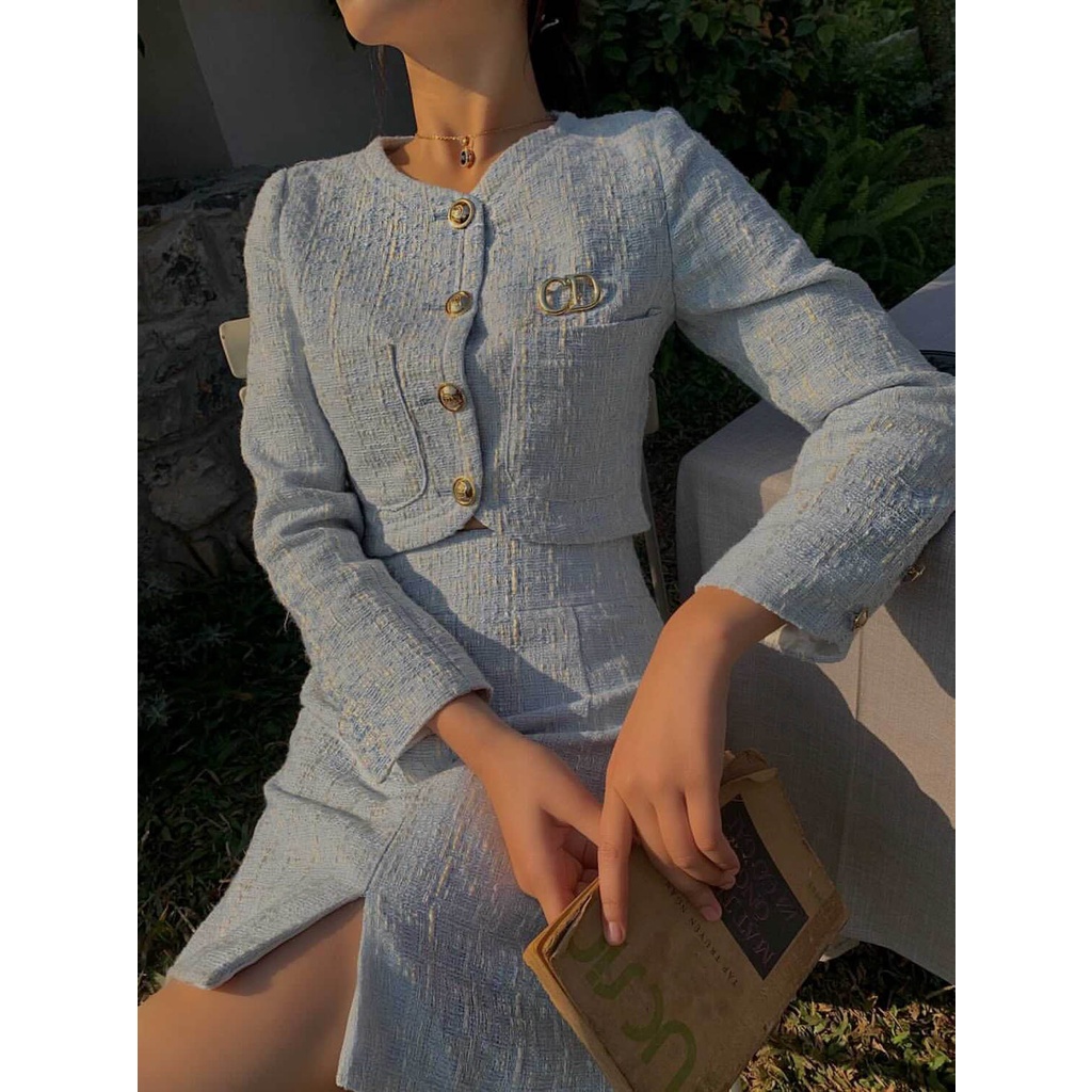 TIFFANY STUDIOS - Set áo tay dài và chân váy thiết kế chất liệu Tweed cao cấp - Mia Set